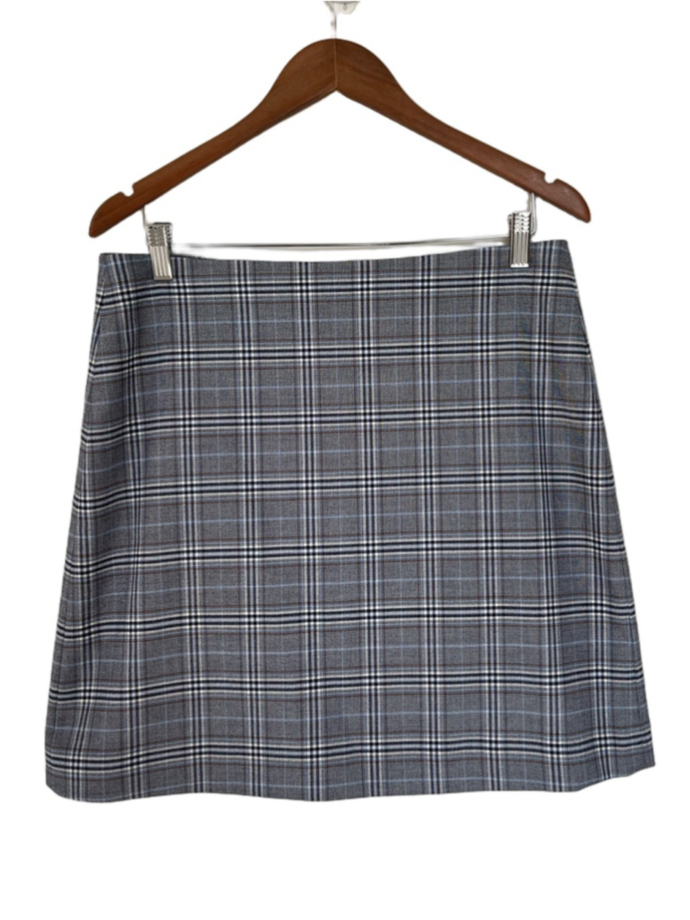 Navy Blue Plaid RW&CO. Suiting Mini Skirt Fall Preppy Grey and Blue Size 10